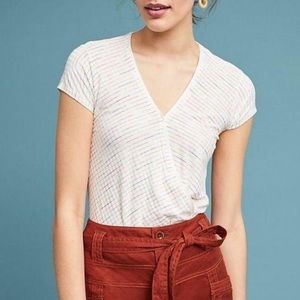 ANTHROPOLOGIE / MAEVE Ivory Space-Dyed Rainbow Stripe Wrap Top - Sz XS